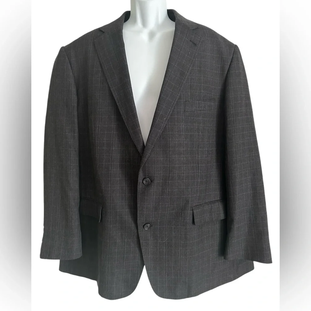 OAK HILL MENS BLAZER GRAY WINDOWPANE PLAID DOUBLE VENT 2XL 50/52‎